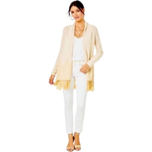 Lilly Pulitzer Tatum Long Fringe Hem Cardigan Off-white Size M - Picture 3 of 8